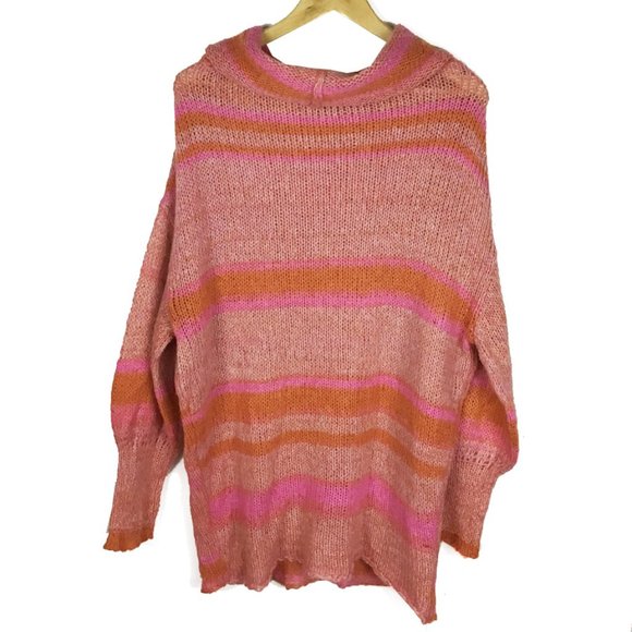 Free People Orange Candy Stripe Cowl Neck Sweater Tunic / Dress - Picture 11 of 16